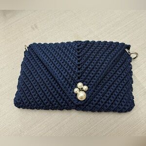 Handmade Navy Crochet Clutch with Detachable Chain – New – Gifted from Greece